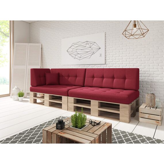 sunnypillow Palettenkissen für Palettenmöbel - 6er Set - Palettenauflage für Palettensofa - Palettenpolster für Garten, Gesteppte Kissen mit Knöpfen für Europaletten - Rückenkissen & Sitzkissen Red
