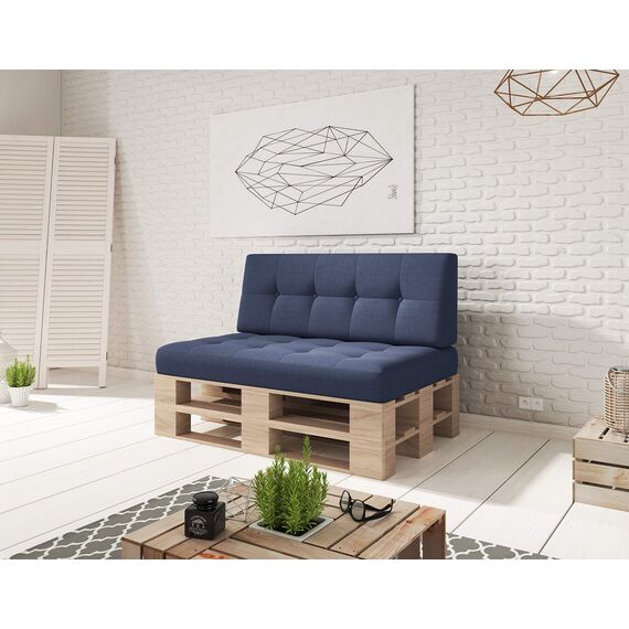 sunnypillow Palettenkissen für Palettenmöbel - 2er Set - Palettenauflage für Palettensofa - Palettenpolster für Garten, Gesteppte Kissen mit Knöpfen für Europaletten - Rückenkissen & Sitzkissen Blau