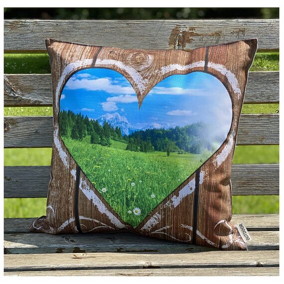 heimtexland ® Outdoorkissen Bedruckt 45x45 Garten Lounge Dekokissen Outdoor Lotus Effekt Typ742 Alpstyle Herz