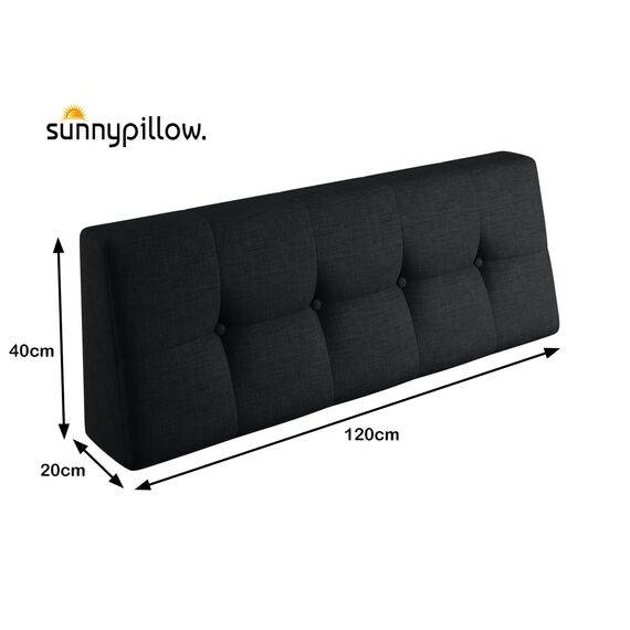 sunnypillow Palettenkissen Outdoor, UV-lichtecht, wasserdicht - Rückenkissen 120x40x20/10cm - Palettenauflage für Palettensofa für Haus und Garten - Palettenpolster für Palettenmöbel - Kissen Schwarz