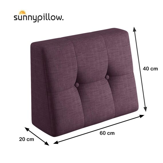 sunnypillow Palettenkissen für Gartenmöbel - Rückenkissen 60x40x20/10cm - Rückenpolster für Bett und Sofa - Palettenpolster für Palettenmöbel - Gesteppte Kissen mit Knöpfen - Rückenlehne Violett