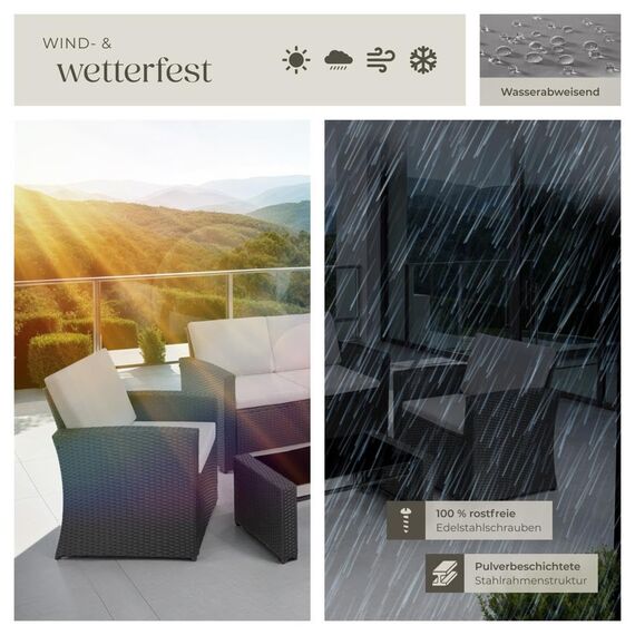 tectake® Lounge Gartenmöbel Set Poly Rattan für den Garten, Möbel für den Balkon, 12-teilige Garten Lounge (wetterfest), Essgruppe mit Outdoor Sofa, Sessel und Tisch für 4 Personen (Schwarz/Grau)