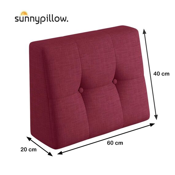 sunnypillow Palettenkissen für Gartenmöbel - Rückenkissen 60x40x20/10cm - Rückenpolster für Bett und Sofa - Palettenpolster für Palettenmöbel - Gesteppte Kissen mit Knöpfen - Rückenlehne Red
