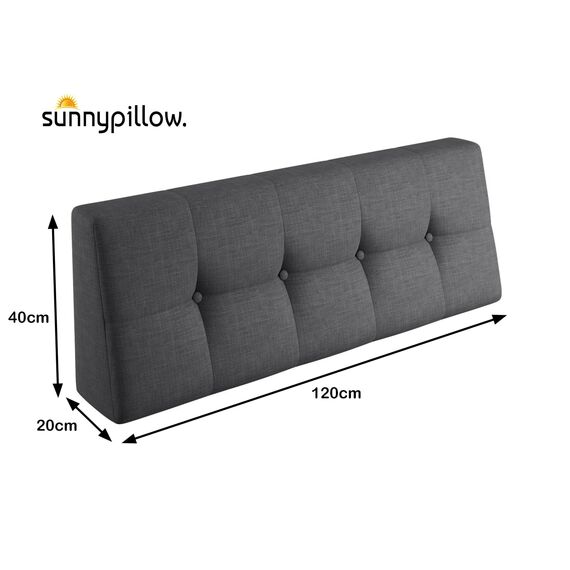 sunnypillow Palettenkissen Outdoor, UV-lichtecht, wasserdicht - Rückenkissen 120x40x20/10cm - Palettenauflage für Palettensofa für Haus, Garten - Palettenpolster für Palettenmöbel - Kissen Anthrazit