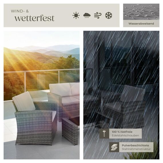 tectake Lounge Gartenmöbel Set Poly Rattan für den Garten, Möbel für den Balkon, 12-teilige Garten Lounge (wetterfest), Essgruppe mit Outdoor Sofa, Sessel und Tisch für 4 Personen (Grau/Hellgrau)