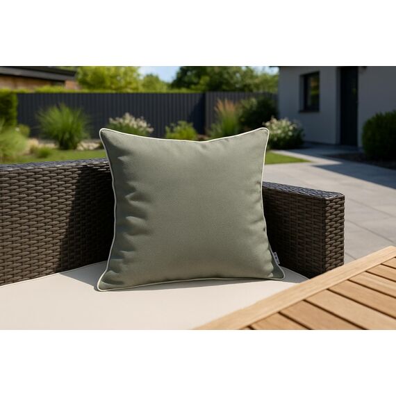 Brandsseller 4er Set Outdoor Kissen 45x45 cm – Wetterfeste Zierkissen mit Paspel – Wasserabweisende Gartenkissen & Dekokissen für draußen – Sofakissen für Balkon & Terrasse – Taupe