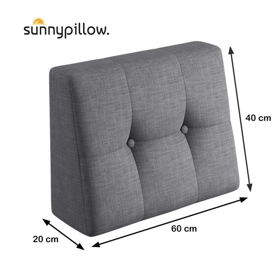 sunnypillow Palettenkissen für Gartenmöbel - Rückenkissen 60x40x20/10cm - Rückenpolster für Bett und Sofa - Palettenpolster für Palettenmöbel - Gesteppte Kissen mit Knöpfen - Rückenlehne Grau