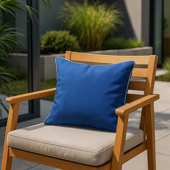 Brandsseller Outdoor Garten Kissen Dekokissen mit Paspel - Garngefärbt Uni Schmutz- und Wasserabweisend mit Reißverschluss - Größe: ca. 45 x 45 cm 2er-Set Blau