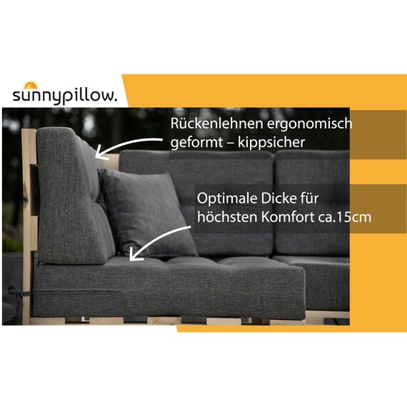 sunnypillow Palettenkissen Outdoor, UV-lichtecht, wasserdicht - Sitzkissen 120x80x15 cm - Palettenauflage für Palettensofa für Haus und Garten - Palettenpolster für Palettenmöbel - Kissen Grau