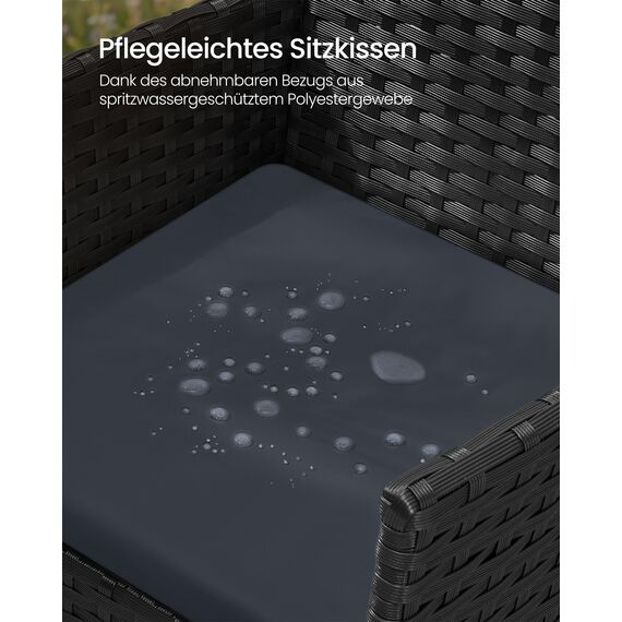 SONGMICS Gartenmöbel-Set, 4-teilig, Balkonmöbel aus PE-Polyrattan, Tisch, 2 Stühle, 2-Sitzer-Bank, Lounge-Möbel Outdoor, Terrassenmöbel, für Terrasse, Balkon, schwarz-grau GGF004B06