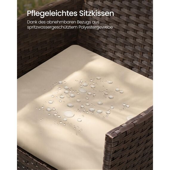 SONGMICS Balkonmöbel, Gartenmöbel-Set, aus PE-Polyrattan, Lounge-Set, Terrassenmöbel, Outdoor, für Terrasse, Balkon, Garten, braun-Taupe GGF004K05