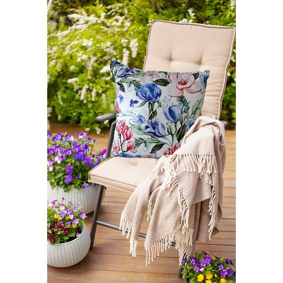 heimtexland ® Outdoorkissen Dekokissen Schmutz- und Wasserabweisend Landhaus Garten Outdoor Kissen Blumen Blau Grün Typ675