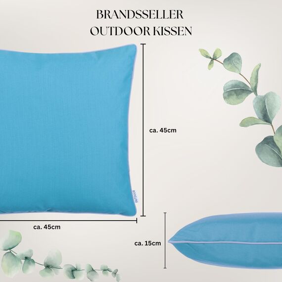 Brandsseller 2er Set Outdoor Kissen 45x45 cm – Wetterfeste Zierkissen mit Paspel – Wasserabweisende Gartenkissen & Dekokissen für draußen – Sofakissen für Balkon & Terrasse – Aqua