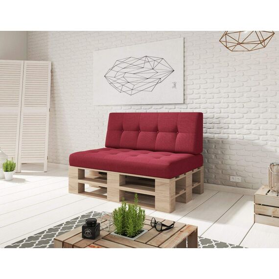 sunnypillow Palettenkissen für Gartenmöbel - Sitzkissen 120x60x15 cm - Palettenauflage für Palettensofa - Palettenpolster, Sitzpolster für Palettenmöbel - Gesteppte Kissen mit Knöpfen - Red