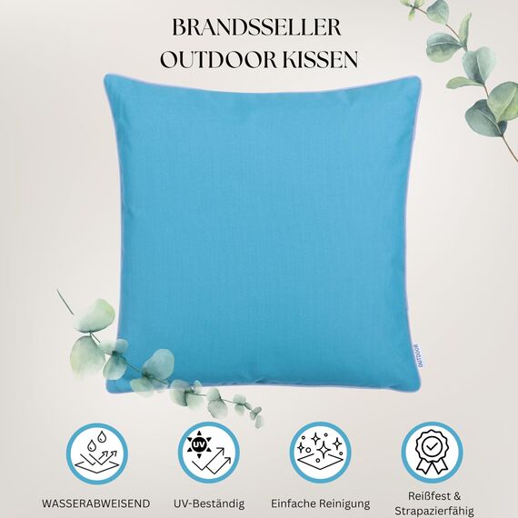 Brandsseller 2er Set Outdoor Kissen 45x45 cm – Wetterfeste Zierkissen mit Paspel – Wasserabweisende Gartenkissen & Dekokissen für draußen – Sofakissen für Balkon & Terrasse – Aqua