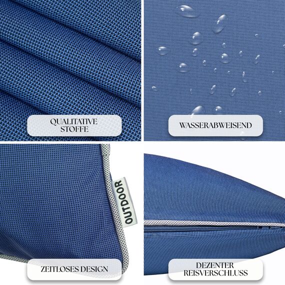Brandsseller Outdoor Garten Kissen Dekokissen mit Paspel - Garngefärbt Uni Schmutz- und Wasserabweisend mit Reißverschluss - Größe: ca. 45 x 45 cm 2er-Set Blau