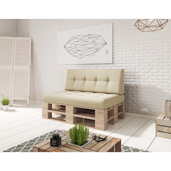 sunnypillow Palettenkissen für Gartenmöbel - Rückenkissen 120x40x20/10cm - Rückenpolster für Bett und Sofa - Palettenpolster für Palettenmöbel - Gesteppte Kissen mit Knöpfen - Rückenlehne Ecru