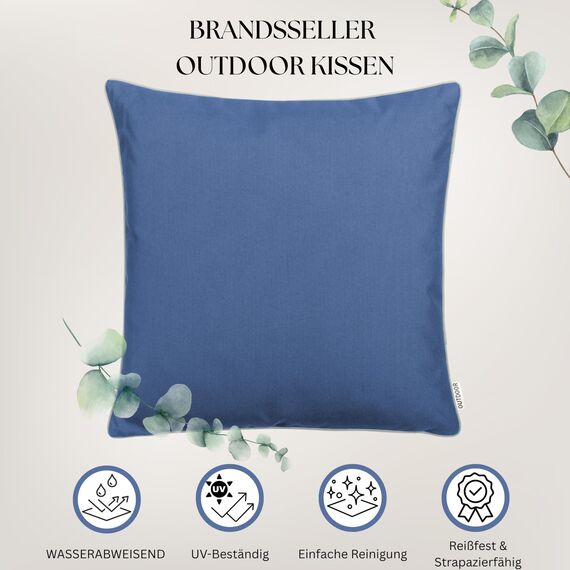 Brandsseller Outdoor Garten Kissen Dekokissen mit Paspel - Garngefärbt Uni Schmutz- und Wasserabweisend mit Reißverschluss - Größe: ca. 45 x 45 cm 2er-Set Blau