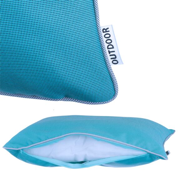 Brandsseller 2er Set Outdoor Kissen 45x45 cm – Wetterfeste Zierkissen mit Paspel – Wasserabweisende Gartenkissen & Dekokissen für draußen – Sofakissen für Balkon & Terrasse – Aqua