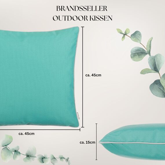 Brandsseller 2er Set Outdoor Kissen 45x45 cm – Wetterfeste Zierkissen mit Paspel – Wasserabweisende Gartenkissen & Dekokissen für draußen – Sofakissen für Balkon & Terrasse – Türkis