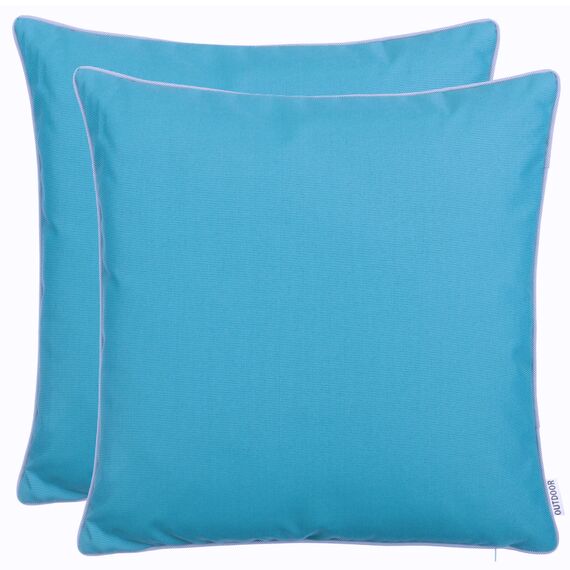 Brandsseller 2er Set Outdoor Kissen 45x45 cm – Wetterfeste Zierkissen mit Paspel – Wasserabweisende Gartenkissen & Dekokissen für draußen – Sofakissen für Balkon & Terrasse – Aqua