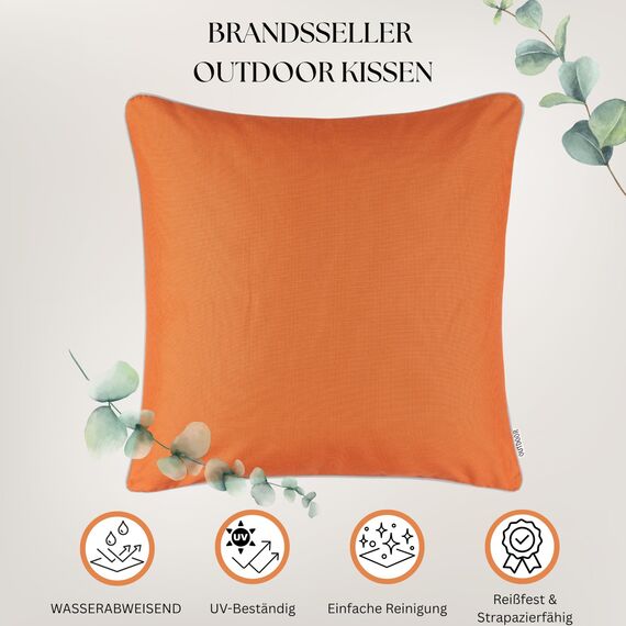 Brandsseller 2er Set Outdoor Kissen 45x45 cm – Wetterfeste Zierkissen mit Paspel – Wasserabweisende Gartenkissen & Dekokissen für draußen – Sofakissen für Balkon & Terrasse – Orange