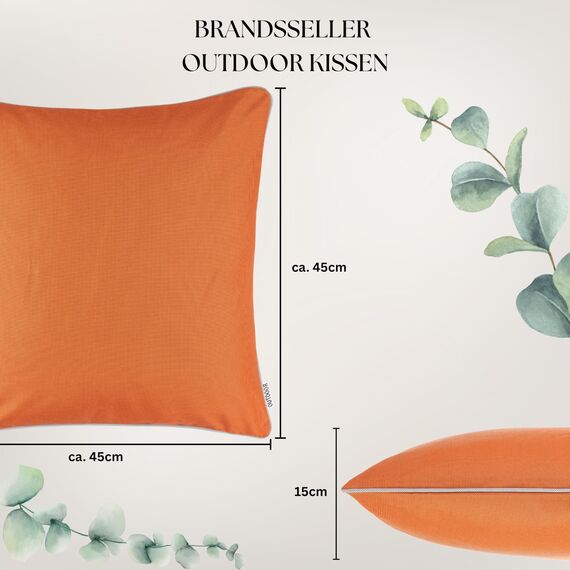 Brandsseller 2er Set Outdoor Kissen 45x45 cm – Wetterfeste Zierkissen mit Paspel – Wasserabweisende Gartenkissen & Dekokissen für draußen – Sofakissen für Balkon & Terrasse – Orange