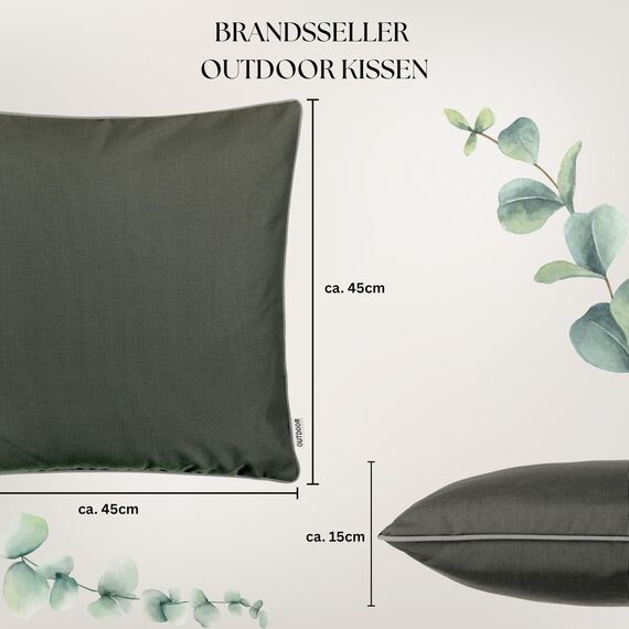 Brandsseller Outdoor Kissen 45x45 cm – Wetterfeste Zierkissen mit Paspel – Wasserabweisende Gartenkissen & Dekokissen für draußen – Sofakissen für Balkon & Terrasse – Anthrazit