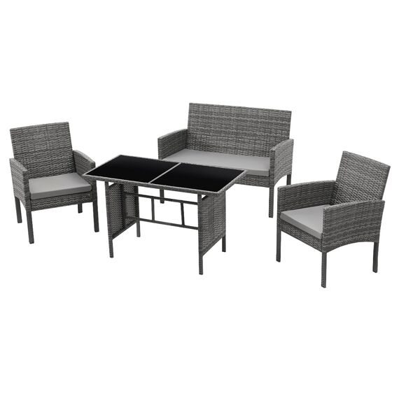SVITA Brooklyn XL Polyrattan Essgruppe Lounge Garnitur Gartenmöbel Set Esstisch Grau