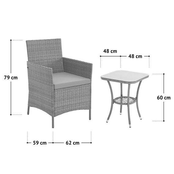 SVITA Brooklyn Bistro Gartenmöbelset 3-teilig Rattan Outdoor Gartenlounge Terrasse Balkon Garten Sitzgruppe mit 2 Sesseln und Tisch Braun