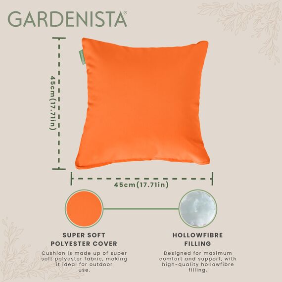 Gardenista Wasserfestes Deko Kissen Schaumkrumen Füllung für Gartenmöbel | 45 cm x 45 cm Outdoor Kisse | Bequem und Dekorativ | 4er Packung ( Orange )