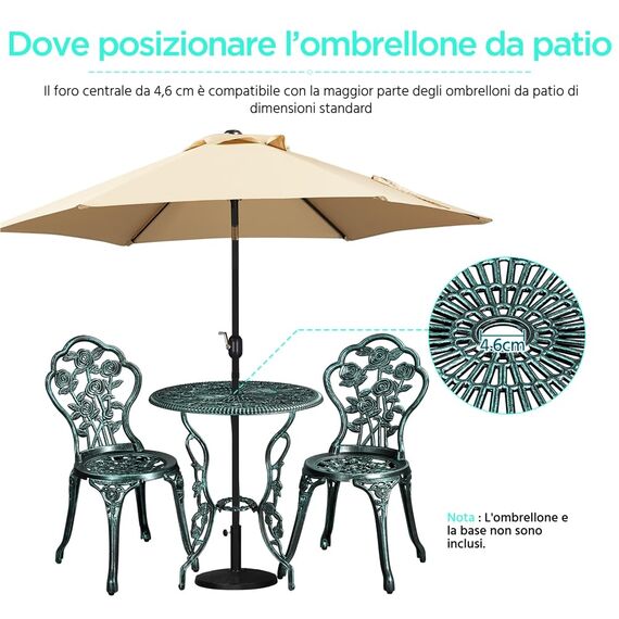 Yaheetech 3tlg. Bistro Set Balkonset Gartenset mit Stühlen Gartenmöbel-Set Zwei Sitzhocker Gartenmöbel im antiken Stil Aluguss Grün