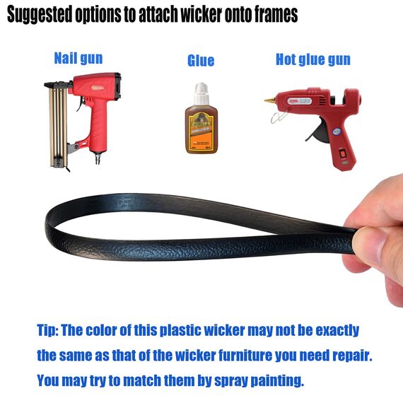 Laphivieh Reparaturset aus Korbgeflecht, 4,5 m, schwarzes Korbgeflecht, Reparaturzubehör, Kunststoff-Rattan-Material für Terrassenstuhl-Reparatur, Flachkorbmöbel, Sofa, Tisch, Reparatur-Ersatz