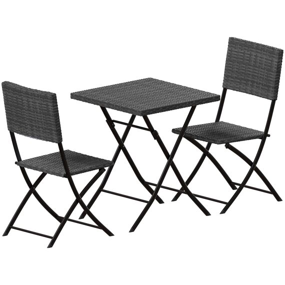 Garden Vida Capri 2-Sitzer Rattan-Bistro-Set für Garten, Terrasse, Balkon, 3-teilig (grau)