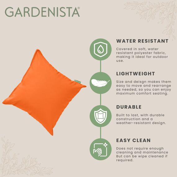 Gardenista Wasserfestes Deko Kissen Schaumkrumen Füllung für Gartenmöbel | 45 cm x 45 cm Outdoor Kisse | Bequem und Dekorativ | 4er Packung ( Orange )