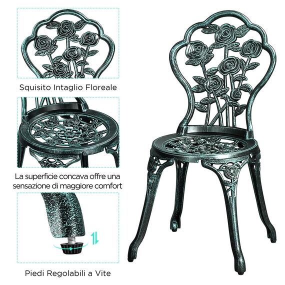 Yaheetech 3tlg. Bistro Set Balkonset Gartenset mit Stühlen Gartenmöbel-Set Zwei Sitzhocker Gartenmöbel im antiken Stil Aluguss Grün