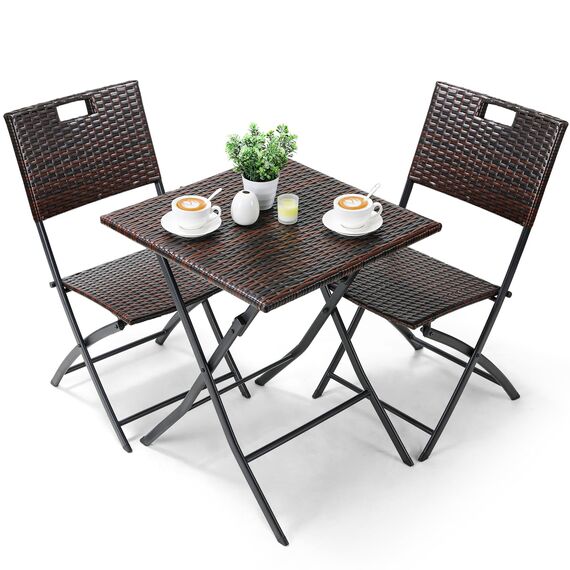 LIFERUN Balkonmöbel Set 3-teilige, Balkonmöbel Rattan, Bistro Gartenmöbel, 1 Klapptische und 2PCS Klappstühle, Braun Balkonmöbel Klappbar, Klappmöbel Stuhl für Balkon, Terrasse und Garten