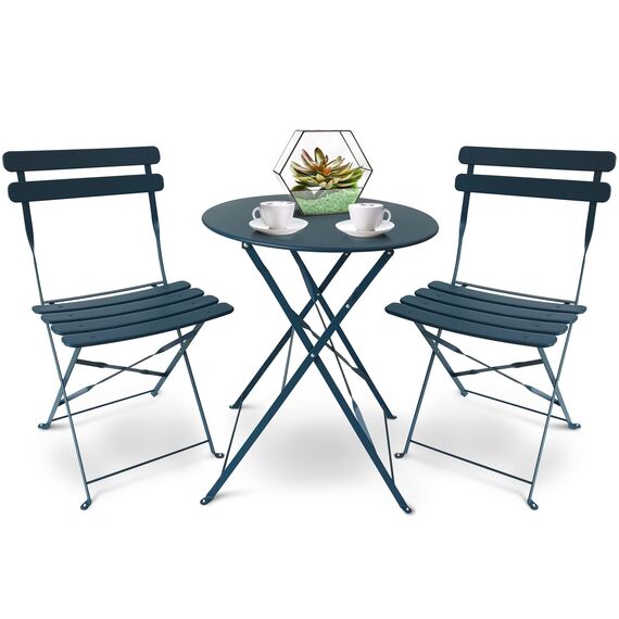 SUNMER Patio Bistro Set 3-teilig mit klappbarem Tisch und Stühlen - Gestell aus pulverbeschichtetem Stahl, leicht zu transportieren, jeder Stuhl kann 120 kg tragen - ideal für Garten, Terrasse, Balkon