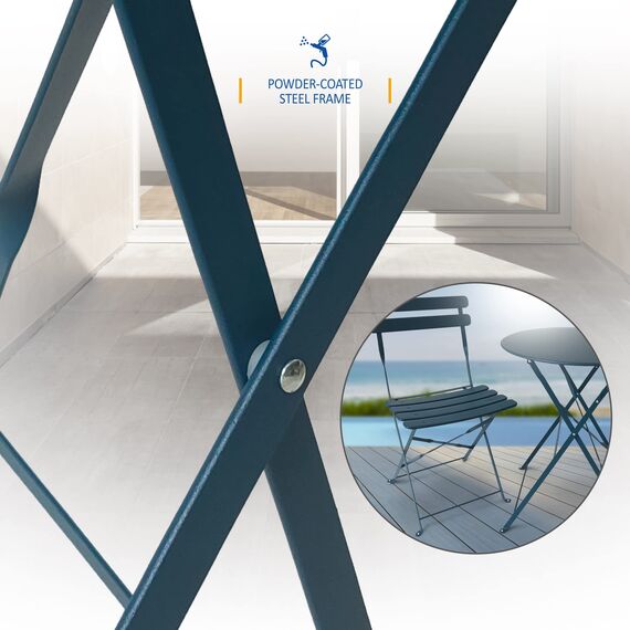 SUNMER Patio Bistro Set 3-teilig mit klappbarem Tisch und Stühlen - Gestell aus pulverbeschichtetem Stahl, leicht zu transportieren, jeder Stuhl kann 120 kg tragen - ideal für Garten, Terrasse, Balkon