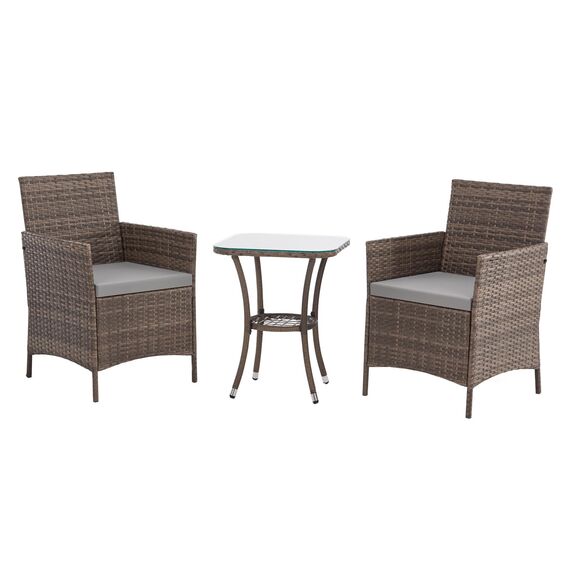 SVITA Brooklyn Bistro Gartenmöbelset 3-teilig Rattan Outdoor Gartenlounge Terrasse Balkon Garten Sitzgruppe mit 2 Sesseln und Tisch Braun