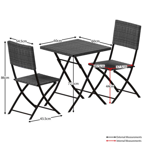 Garden Vida Capri 2-Sitzer Rattan-Bistro-Set für Garten, Terrasse, Balkon, 3-teilig (grau)