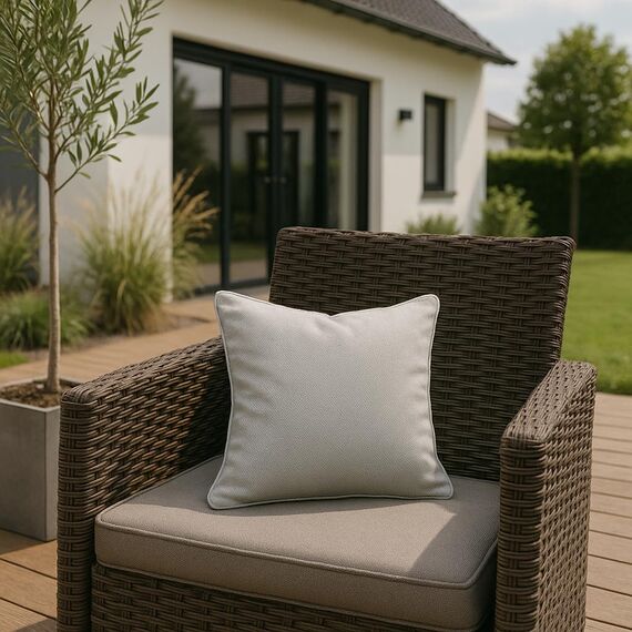 Brandsseller 4er Set Outdoor Kissen 45x45 cm – Wetterfeste Zierkissen mit Paspel – Wasserabweisende Gartenkissen & Dekokissen für draußen – Sofakissen für Balkon & Terrasse – Hellgrau