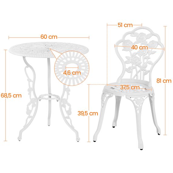 Yaheetech 3tlg. Bistro Set Balkonset Gartenset mit Stühlen Gartenmöbel-Set Zwei Sitzhocker Gartenmöbel im antiken Stil Aluguss Weiß