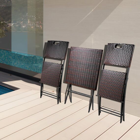LIFERUN Balkonmöbel Set 3-teilige, Balkonmöbel Rattan, Bistro Gartenmöbel, 1 Klapptische und 2PCS Klappstühle, Braun Balkonmöbel Klappbar, Klappmöbel Stuhl für Balkon, Terrasse und Garten