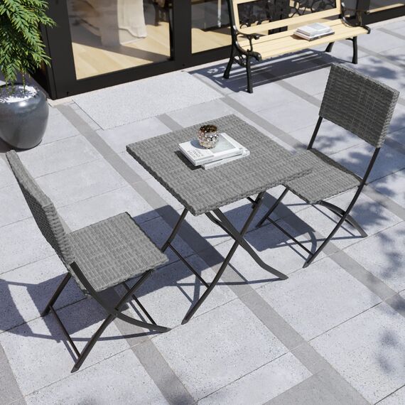 Garden Vida Capri 2-Sitzer Rattan-Bistro-Set für Garten, Terrasse, Balkon, 3-teilig (grau)
