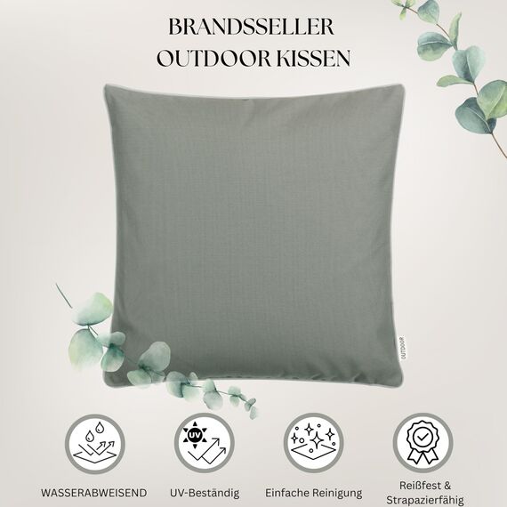 Brandsseller 6er Set Outdoor Kissen 45x45 cm – Wetterfeste Zierkissen mit Paspel – Wasserabweisende Gartenkissen & Dekokissen für draußen – Sofakissen für Balkon & Terrasse – Taupe