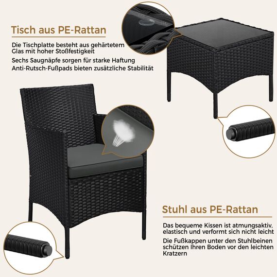 Yaheetech Balkonmöbel Set, Gartenmöbel-Set 3 TLG. inkl. 2 Stühle mit Sitzkissen & Tisch, Terrassenmöbelset Gartensitzgruppe Lounge Set aus PE-Polyrattan für Balkon/Terrasse
