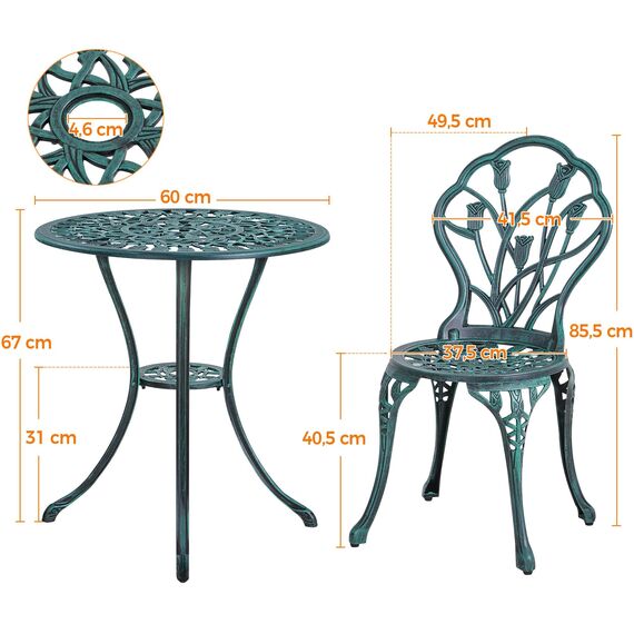 Yaheetech 3 TLG. Sitzgruppe Bistroset Gartentisch mit 2 Stühlen Balkonset Aluminiumguss Gartengarnitur Gartenmöbel für Garten/Balkon/Terrasse, Grün