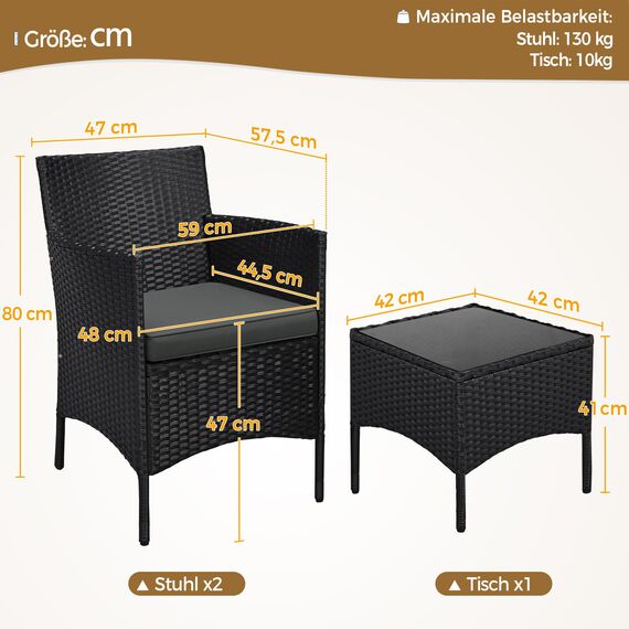 Yaheetech Balkonmöbel Set, Gartenmöbel-Set 3 TLG. inkl. 2 Stühle mit Sitzkissen & Tisch, Terrassenmöbelset Gartensitzgruppe Lounge Set aus PE-Polyrattan für Balkon/Terrasse