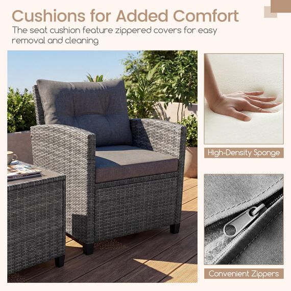 GIANTEX Rattan Gartenmöbel Set, Balkonmöbel Kleiner Balkon, Lounge Gartenmöbel Set, Balkon Möbel für 2 Personen, Gartenlounge Set 2 Sessel & Tisch, 3 tlg. Gartensitzgruppe inkl. Sitz- und Rückenkissen